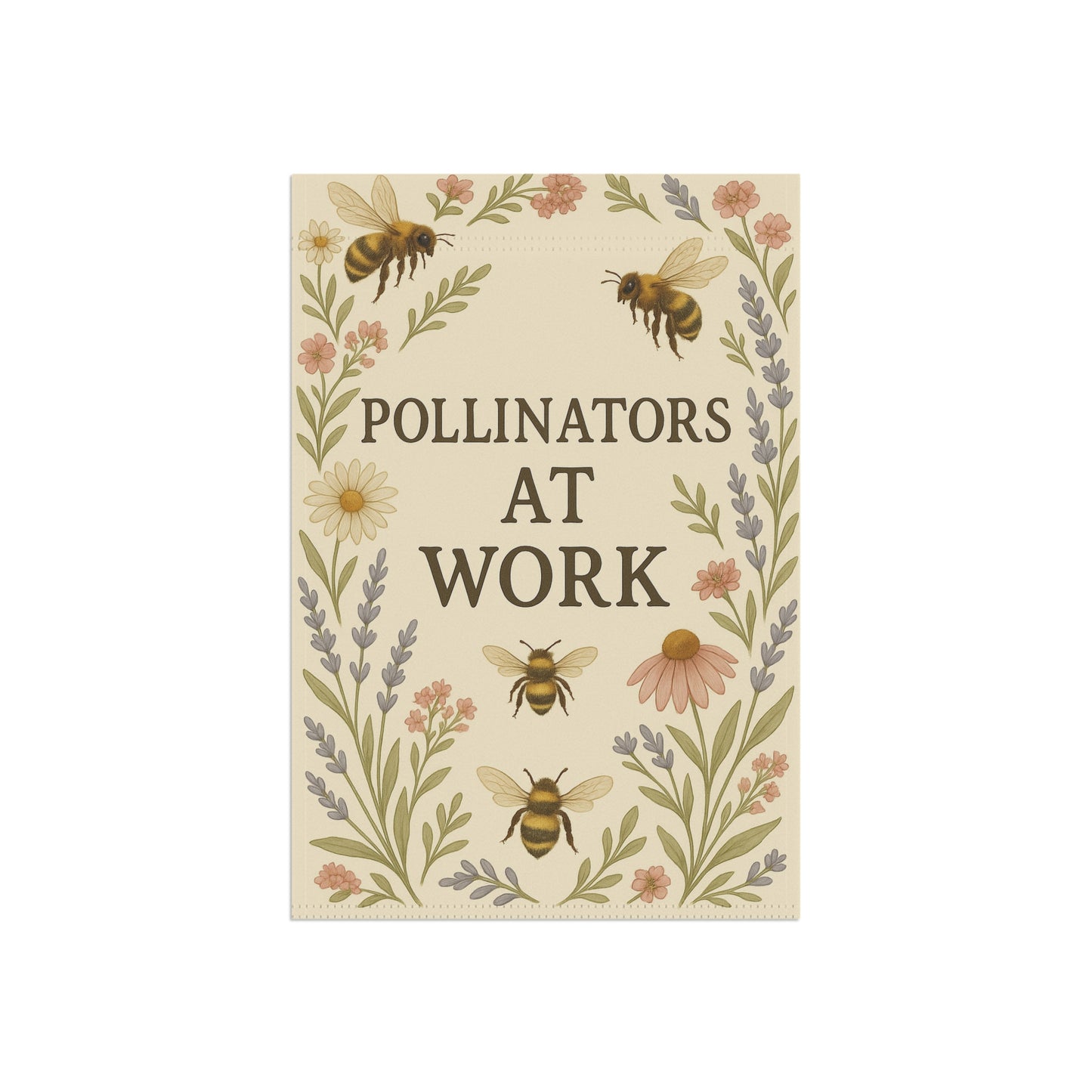 Pollinators at Work Garden Flag | Bee Floral House Banner, Spring Yard Decor