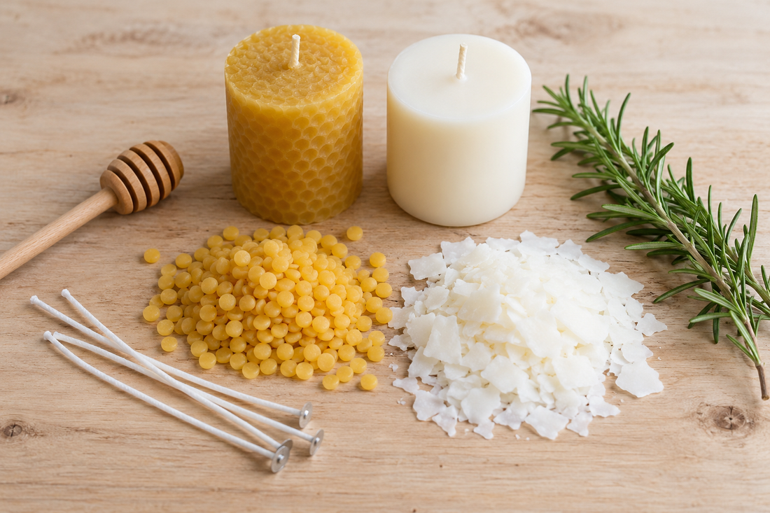 Soy and beeswax candles side by side