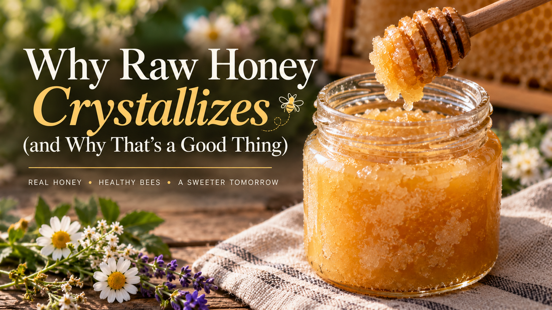 Raw honey crystallizing, a sign of quality