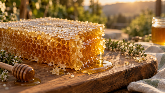 Honeycomb, the edible wax comb that holds raw honey