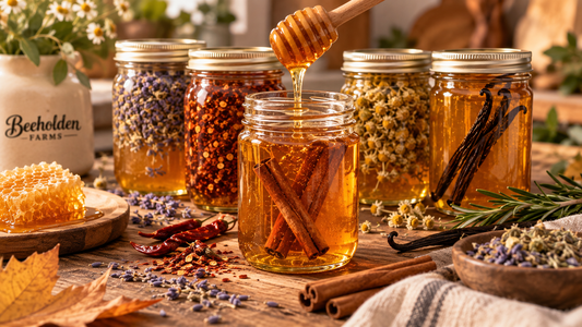 Infused raw honey with cinnamon, lavender, and chili