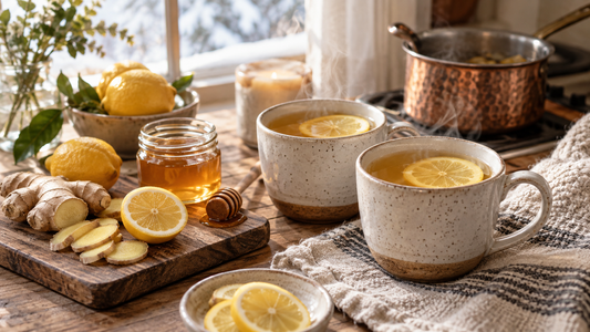 Warm honey lemon ginger tonic for chilly days