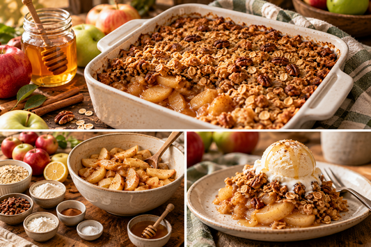 Honey apple crisp with a crunchy oat topping