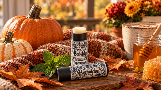 Beeswax lip balm for chapped lips in fall