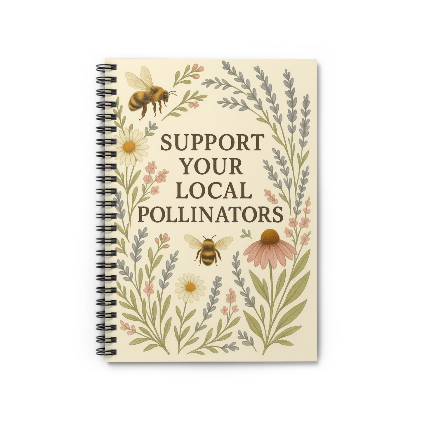 Support Your Local Pollinators Spiral Notebook | Bee Floral Journal