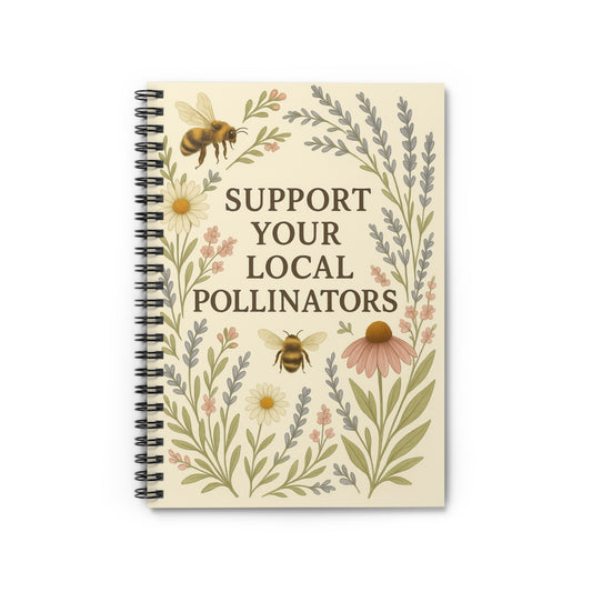Support Your Local Pollinators Spiral Notebook | Bee Floral Journal