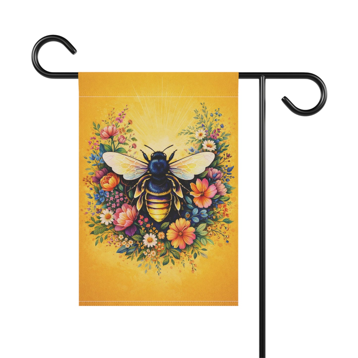 Bumblebee Floral Wreath Garden Banner | House Flag, Yellow Bee Decor