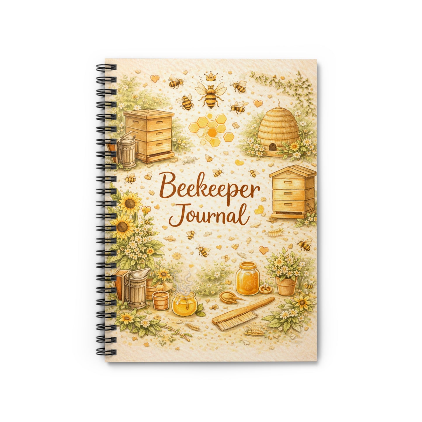 Beekeeper Journal Spiral Notebook | Bee Hives Honey Illustration, Ruled Pages