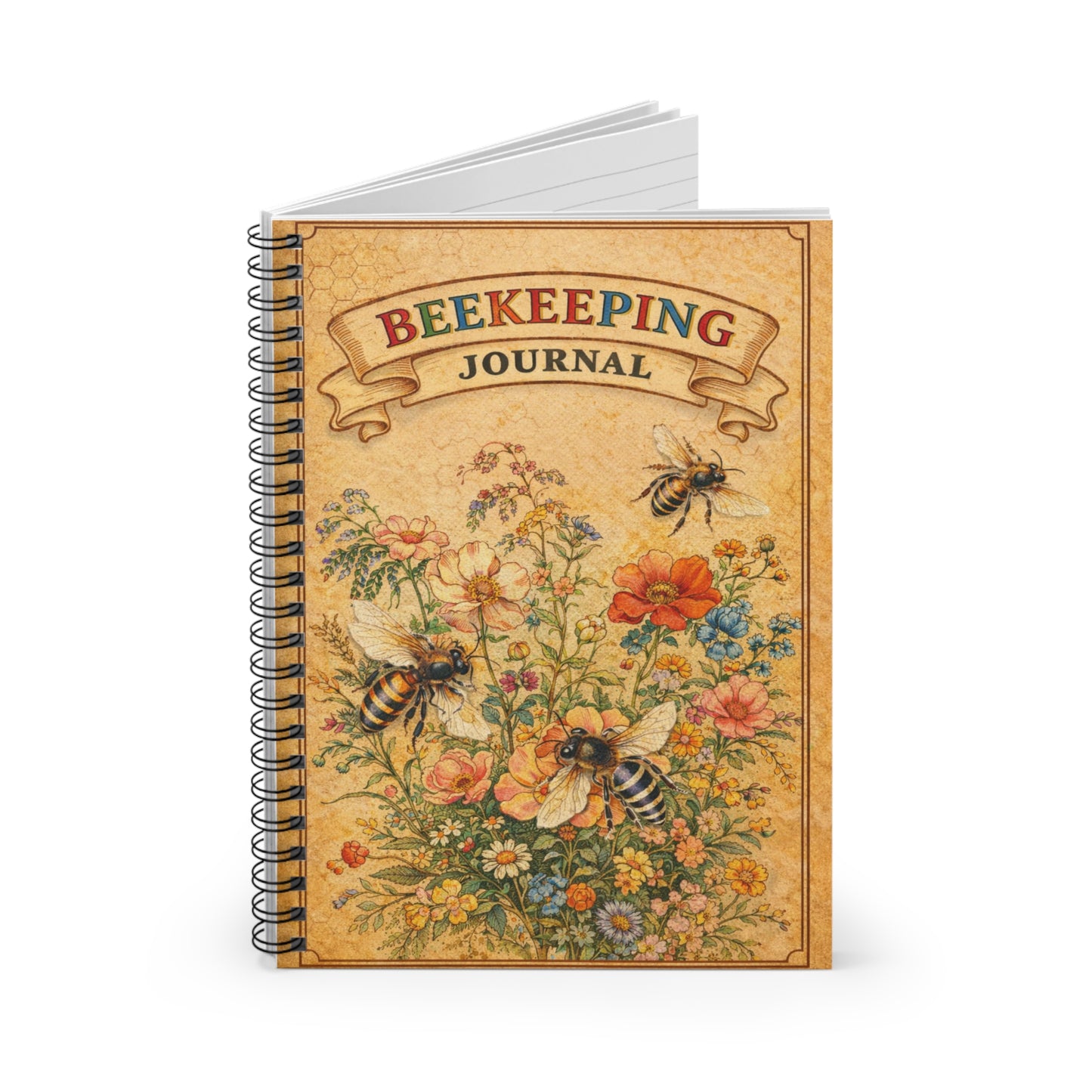 Beekeeping Journal Spiral Notebook | Floral Bees, Ruled Lined Notebook