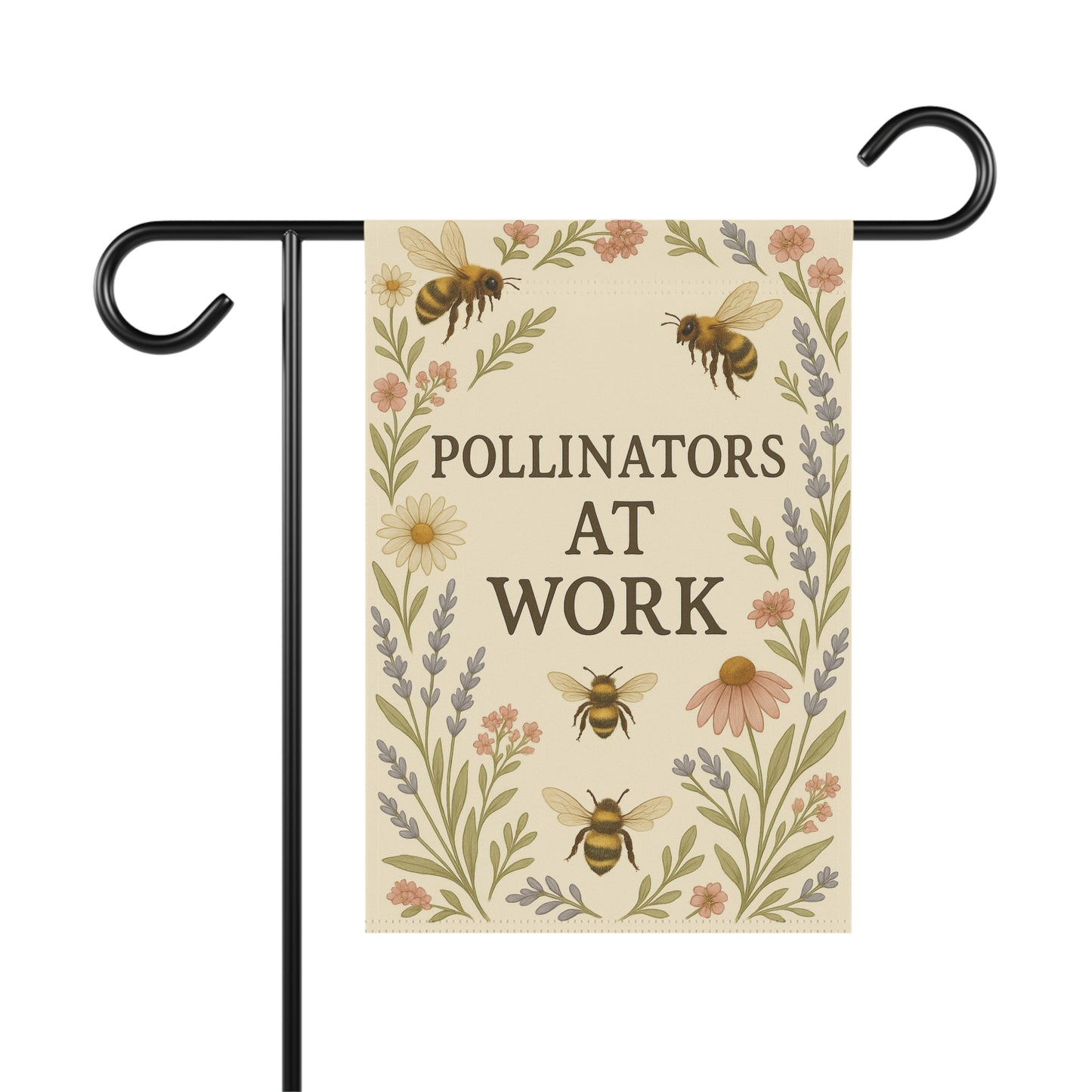 Pollinators at Work Garden Flag | Bee Floral House Banner, Spring Yard Decor