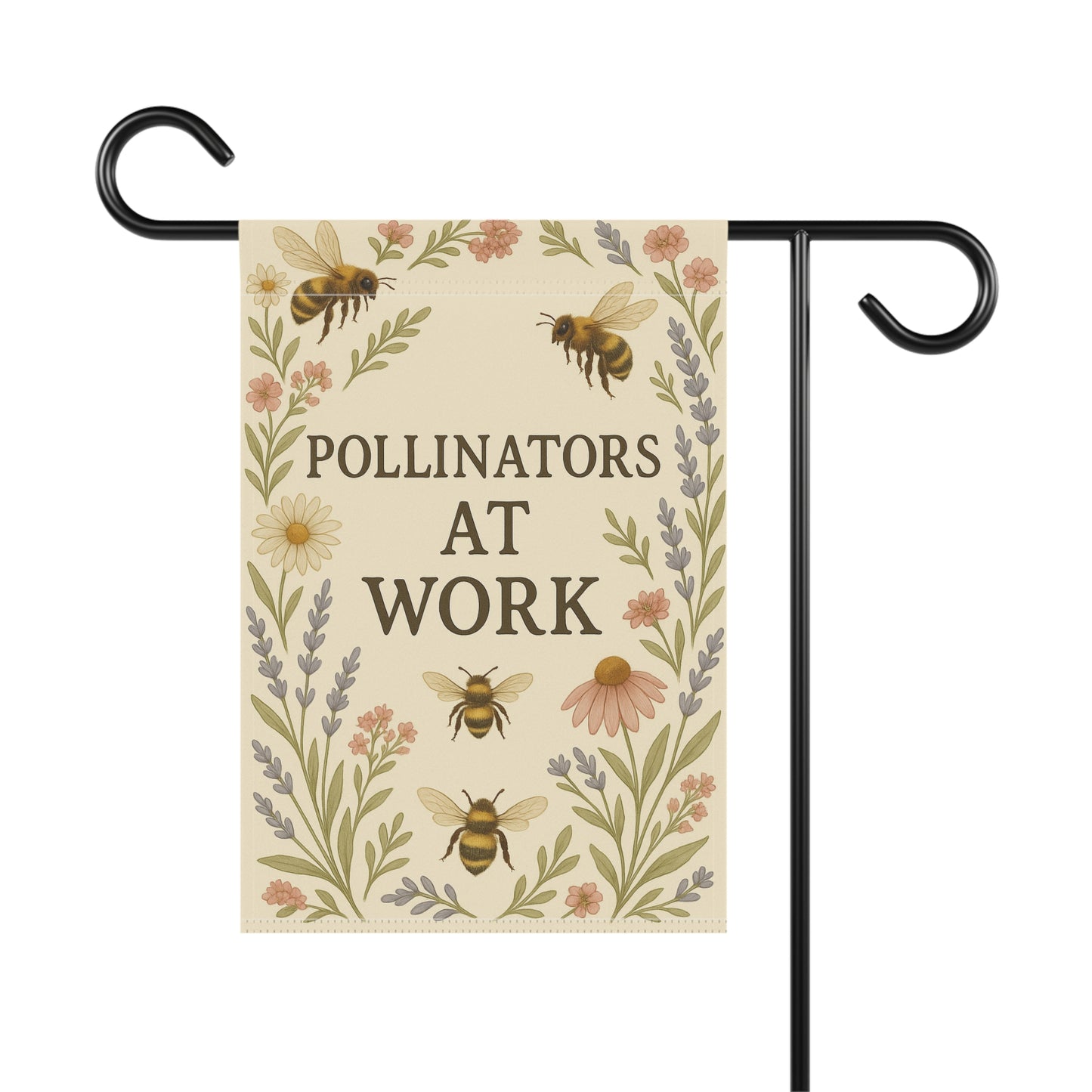 Pollinators at Work Garden Flag | Bee Floral House Banner, Spring Yard Decor