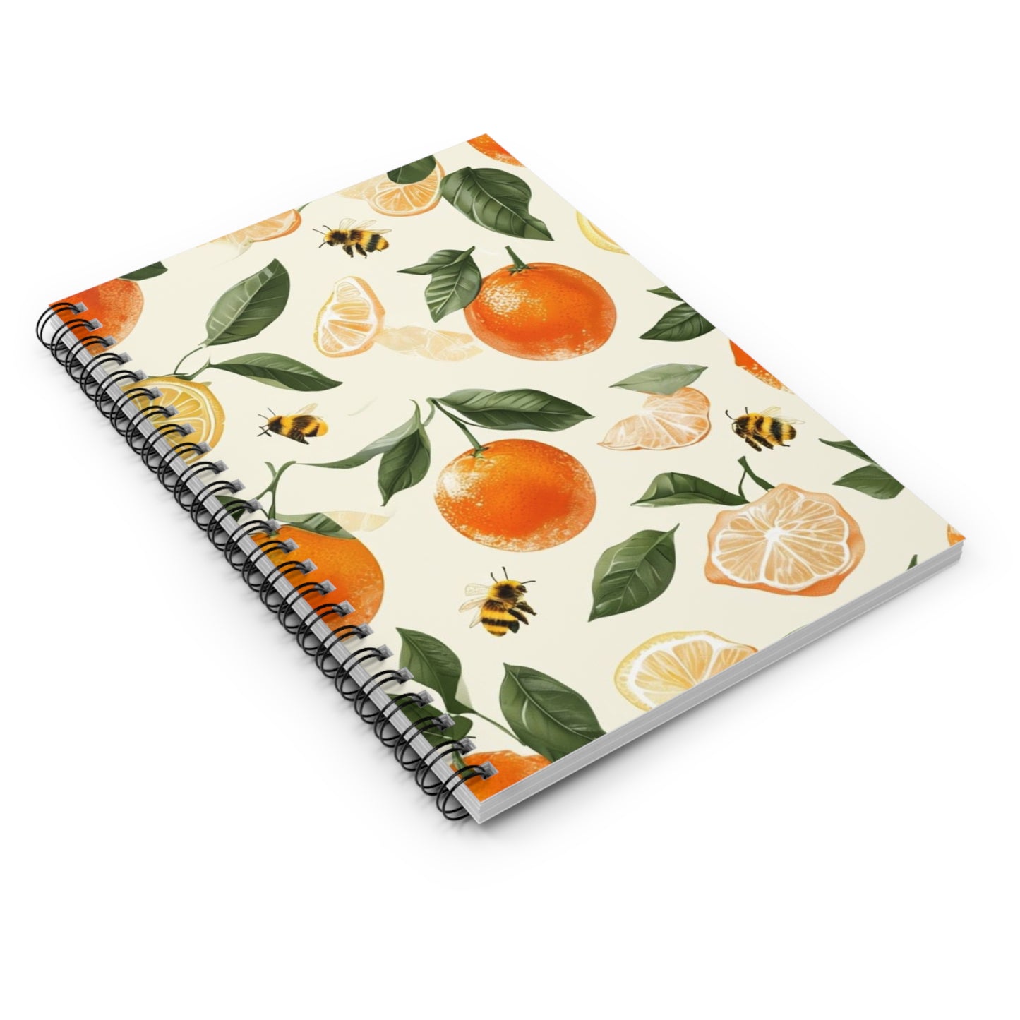 Citrus Blossom Spiral Notebook - Fresh Orange & Bee Design, Cute Stationery, Gift for Nature Lovers, Journal, School Supplies, Writing