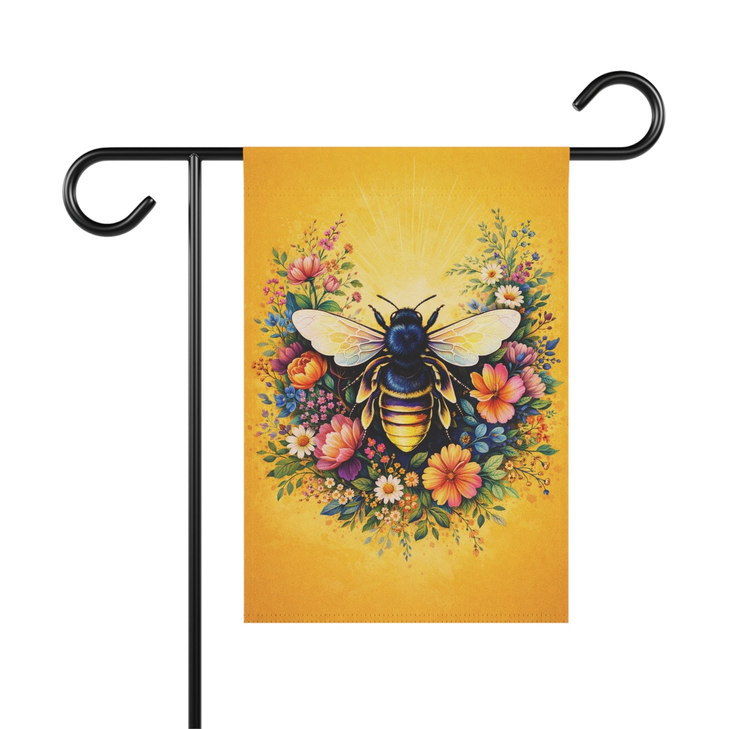 Bumblebee Floral Wreath Garden Banner | House Flag, Yellow Bee Decor
