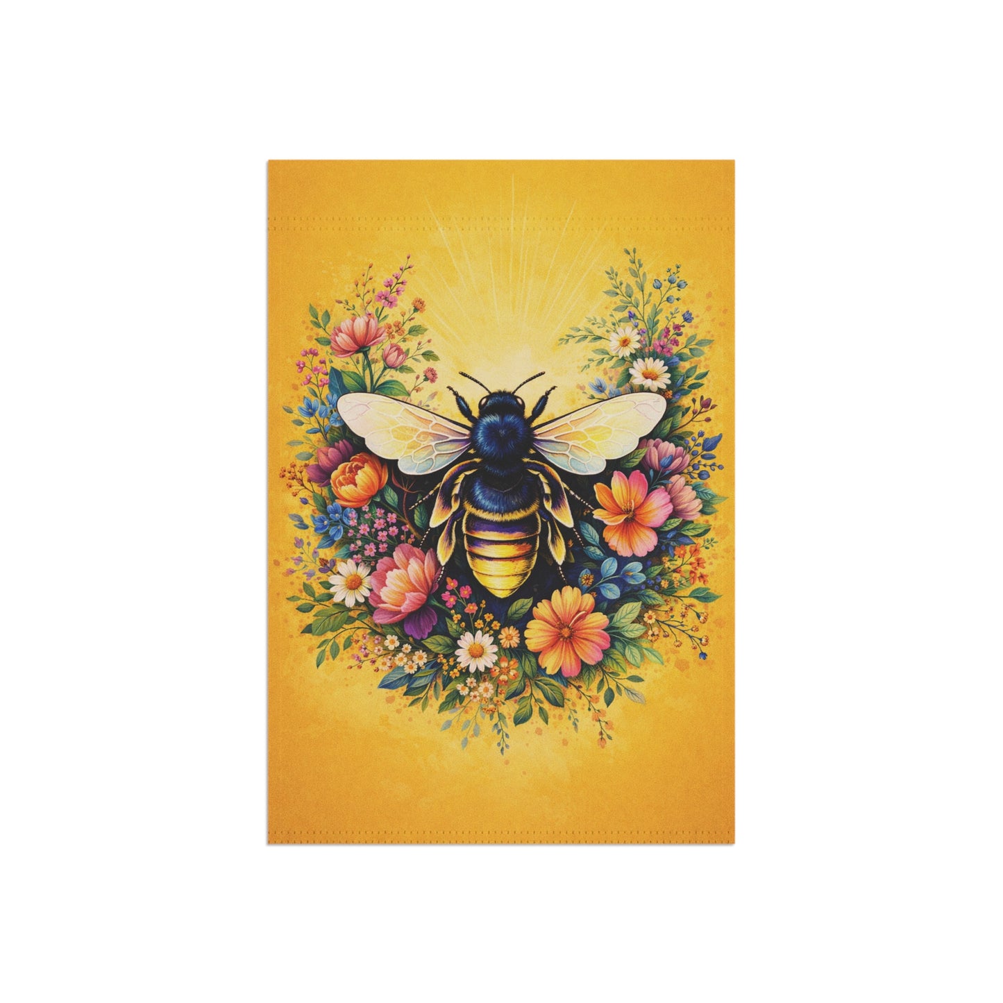 Bumblebee Floral Wreath Garden Banner | House Flag, Yellow Bee Decor