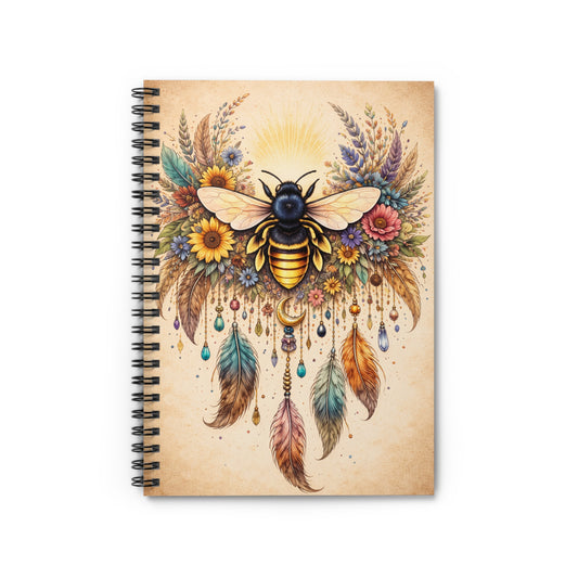 Bee Dreamcatcher Spiral Notebook | Floral Feathers Ruled Journal