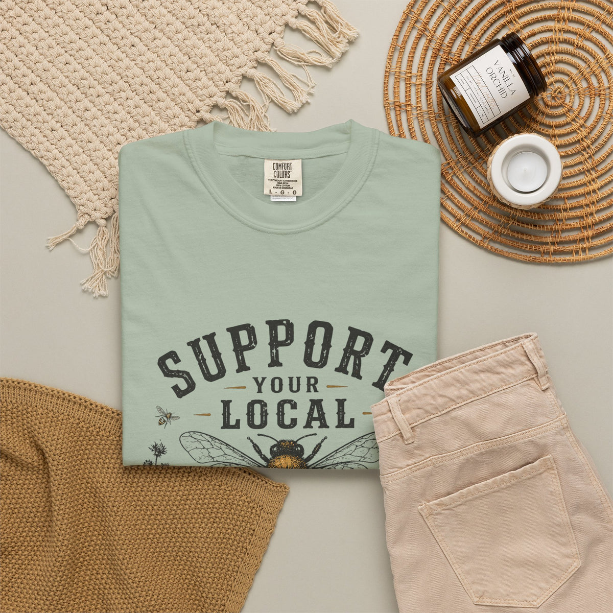 Support Your Local Beekeeper Shirt | Bee Lover Gift | Save The Bees | Vintage Bee Graphic Shirt | Unisex Garment Dyed T-Shirt | Nature Lover