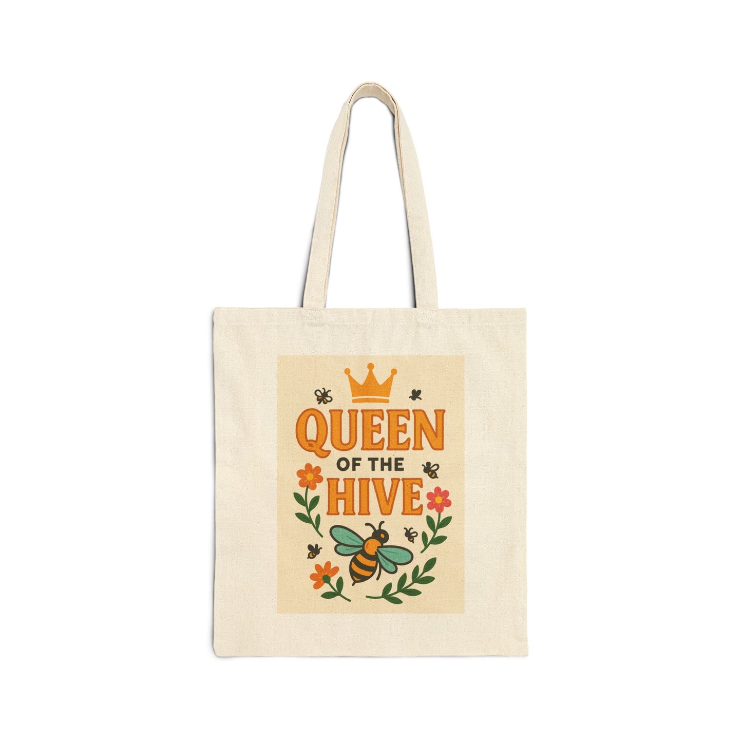 Queen of the Hive Cotton Canvas Tote Bag, Eco-Friendly Shopping Bag, Reusable Grocery Tote, Nature Lover Gift, Bee Enthusiast Bag, Floral