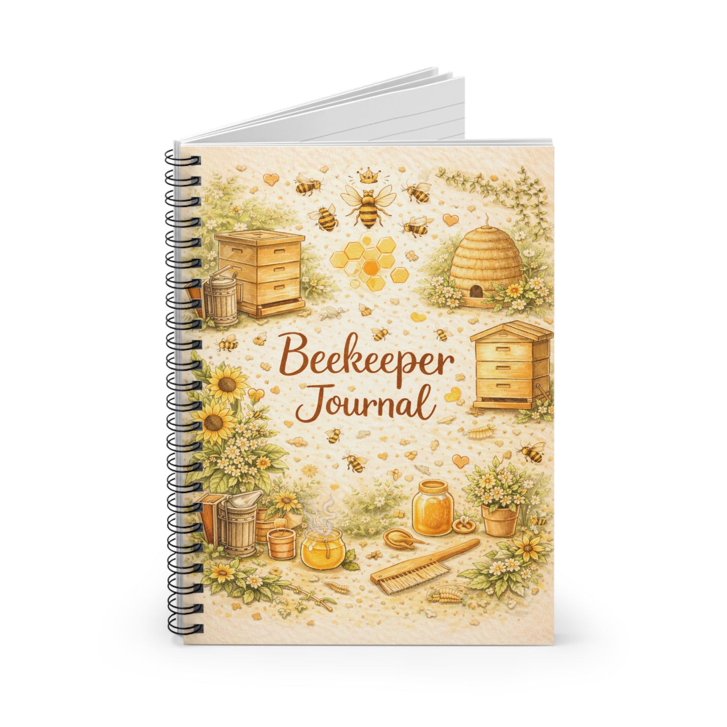 Beekeeper Journal Spiral Notebook | Bee Hives Honey Illustration, Ruled Pages