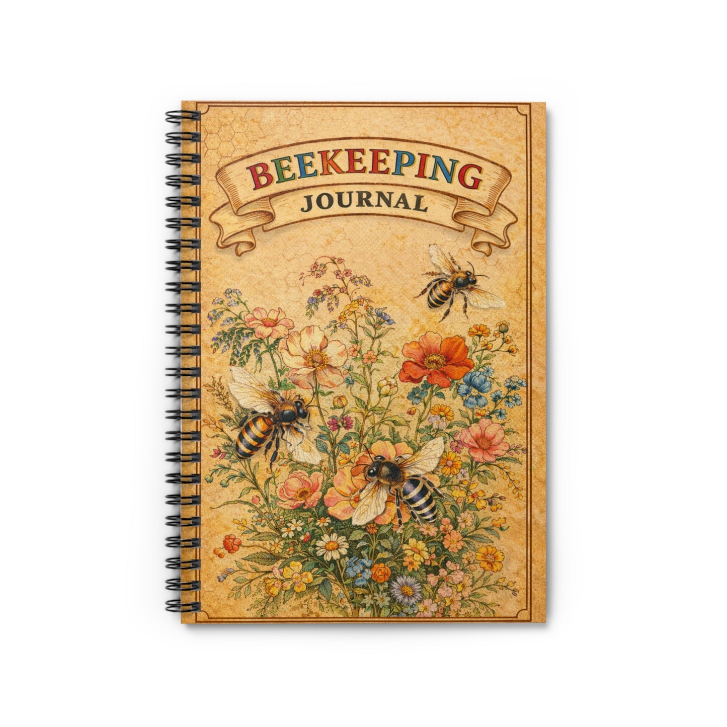 Beekeeping Journal Spiral Notebook | Floral Bees, Ruled Lined Notebook