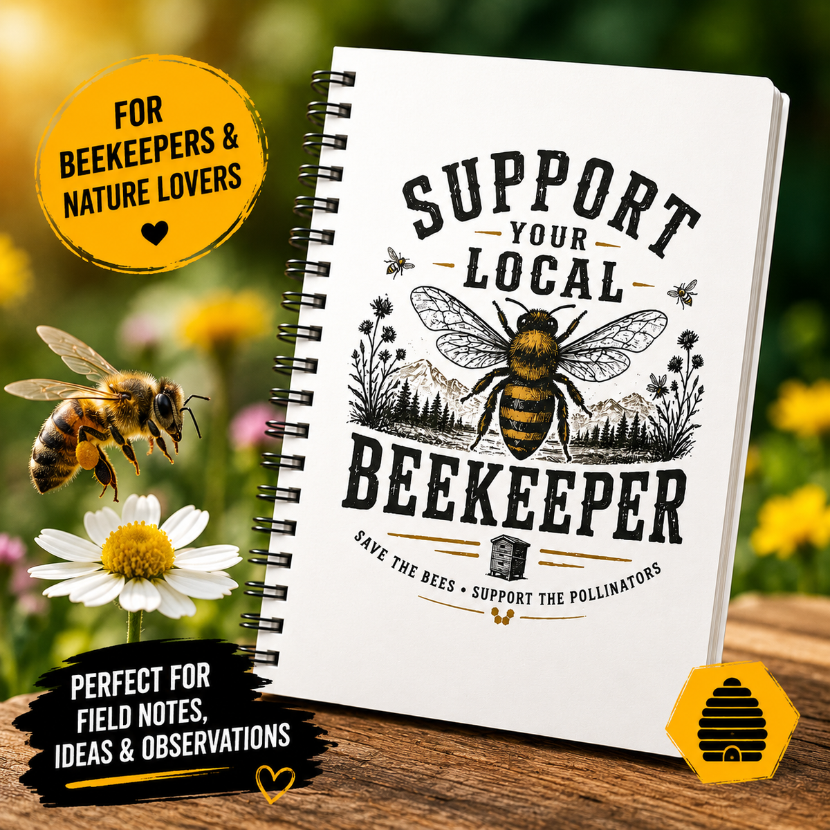 Support Your Local Beekeeper Spiral Notebook | Bee Lover Journal | Beekeeping Gift | Nature Lover Notebook | Pollinator Journal | 6x8 Ruled