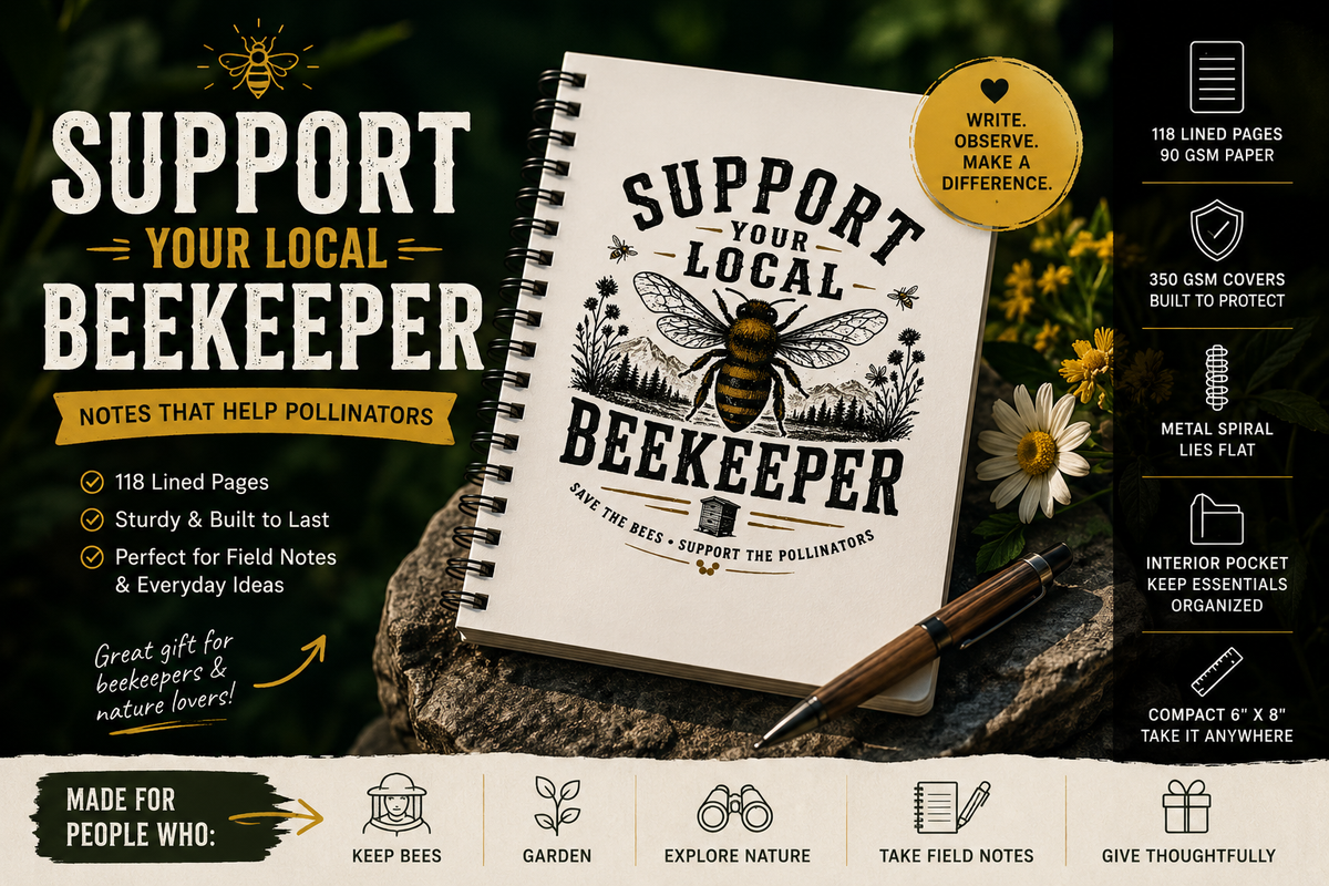 Support Your Local Beekeeper Spiral Notebook | Bee Lover Journal | Beekeeping Gift | Nature Lover Notebook | Pollinator Journal | 6x8 Ruled