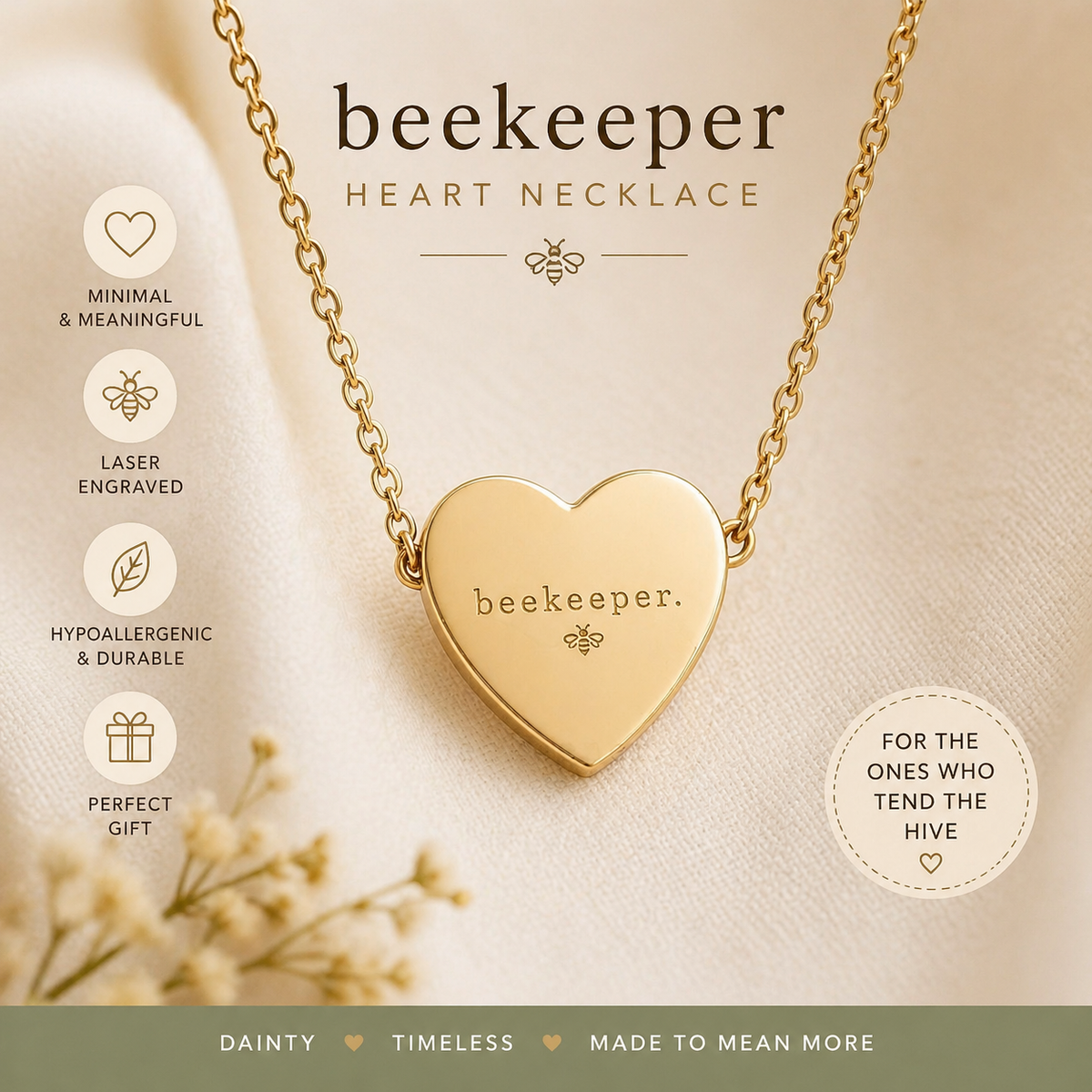 Beekeeper Necklace Minimalist, Honey Bee Dainty Jewelry, Beekeeper Gift, Nature Lover Necklace, Simple Gold Necklace, Homesteader Gift