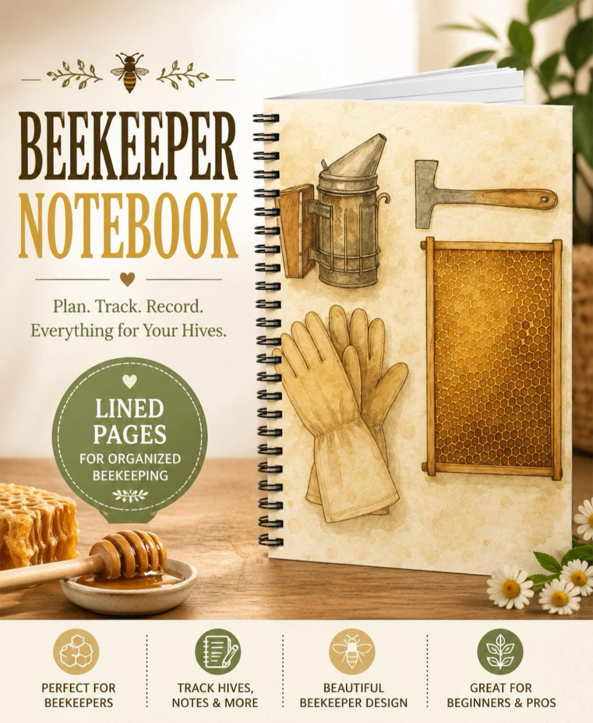 Honeybee Keeper Spiral Notebook - Perfect for Beekeeping Notes, Bee Lovers Journal, Nature Gift, Gardening Planner, Eco Friendly Stationery