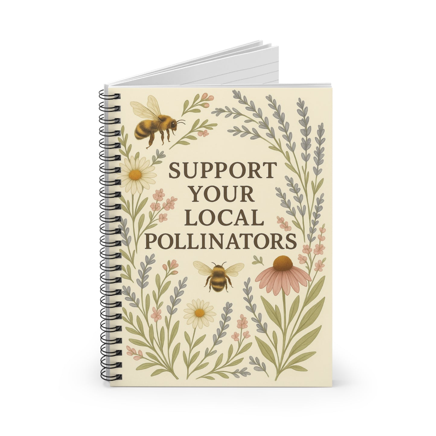 Support Your Local Pollinators Spiral Notebook | Bee Floral Journal
