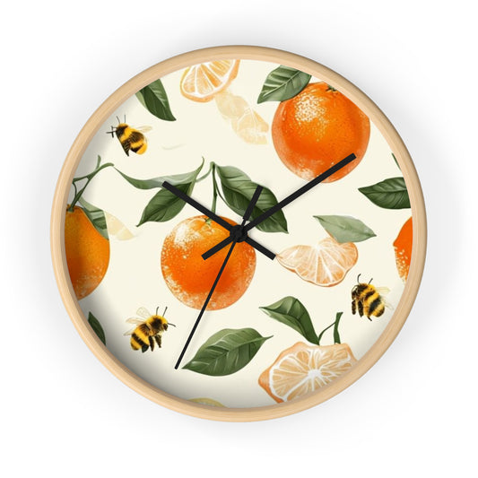 Citrus Bee Wall Clock | Orange Fruit Decor, Rustic Home Accent, Kitchen Wall Art, Gift for Bee Lovers, Nature Inspired
