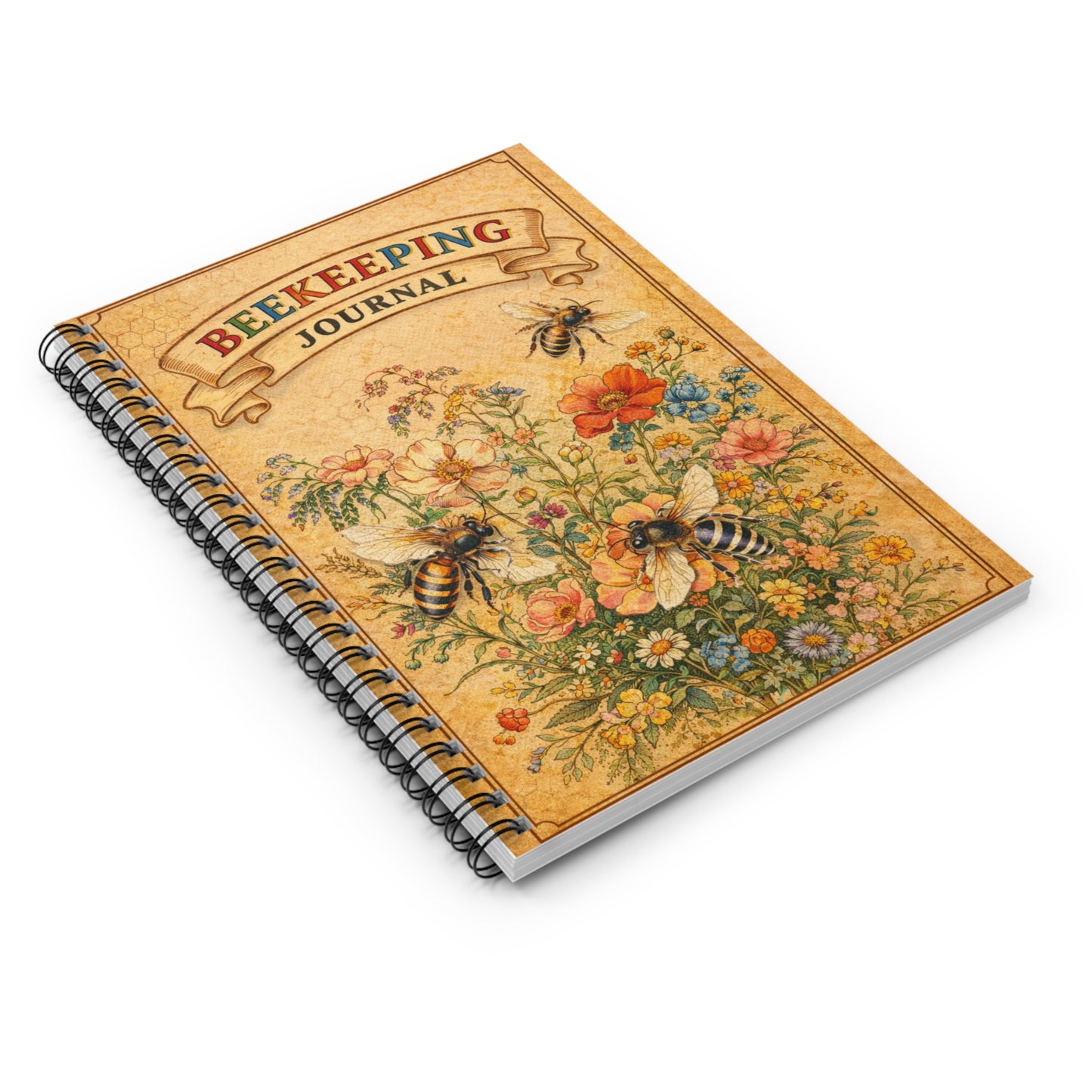 Beekeeping Journal Spiral Notebook | Floral Bees, Ruled Lined Notebook