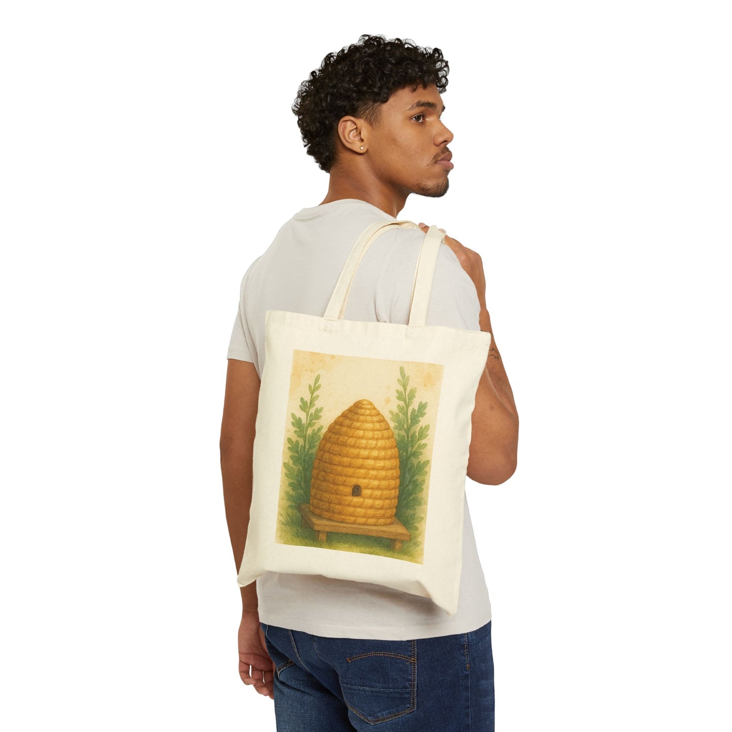 Beehive Design Cotton Canvas Tote Bag | Eco-Friendly Shopping Bag | Great Gift for Nature Lovers, Farmers, or Bee Enthusiasts