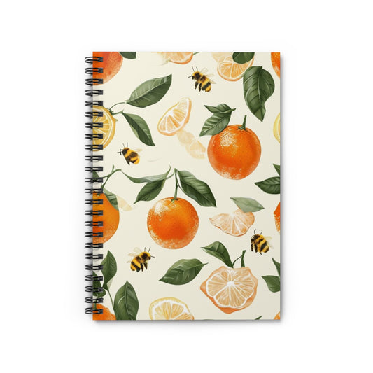 Citrus Blossom Spiral Notebook - Fresh Orange & Bee Design, Cute Stationery, Gift for Nature Lovers, Journal, School Supplies, Writing