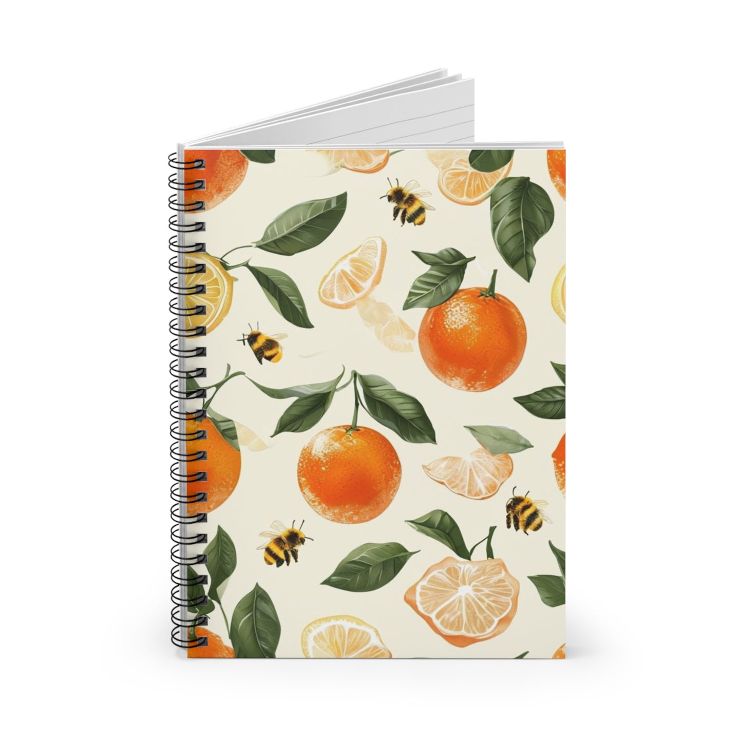 Citrus Blossom Spiral Notebook - Fresh Orange & Bee Design, Cute Stationery, Gift for Nature Lovers, Journal, School Supplies, Writing