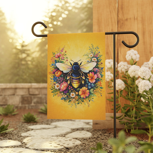 Bumblebee Floral Wreath Garden Banner | House Flag, Yellow Bee Decor