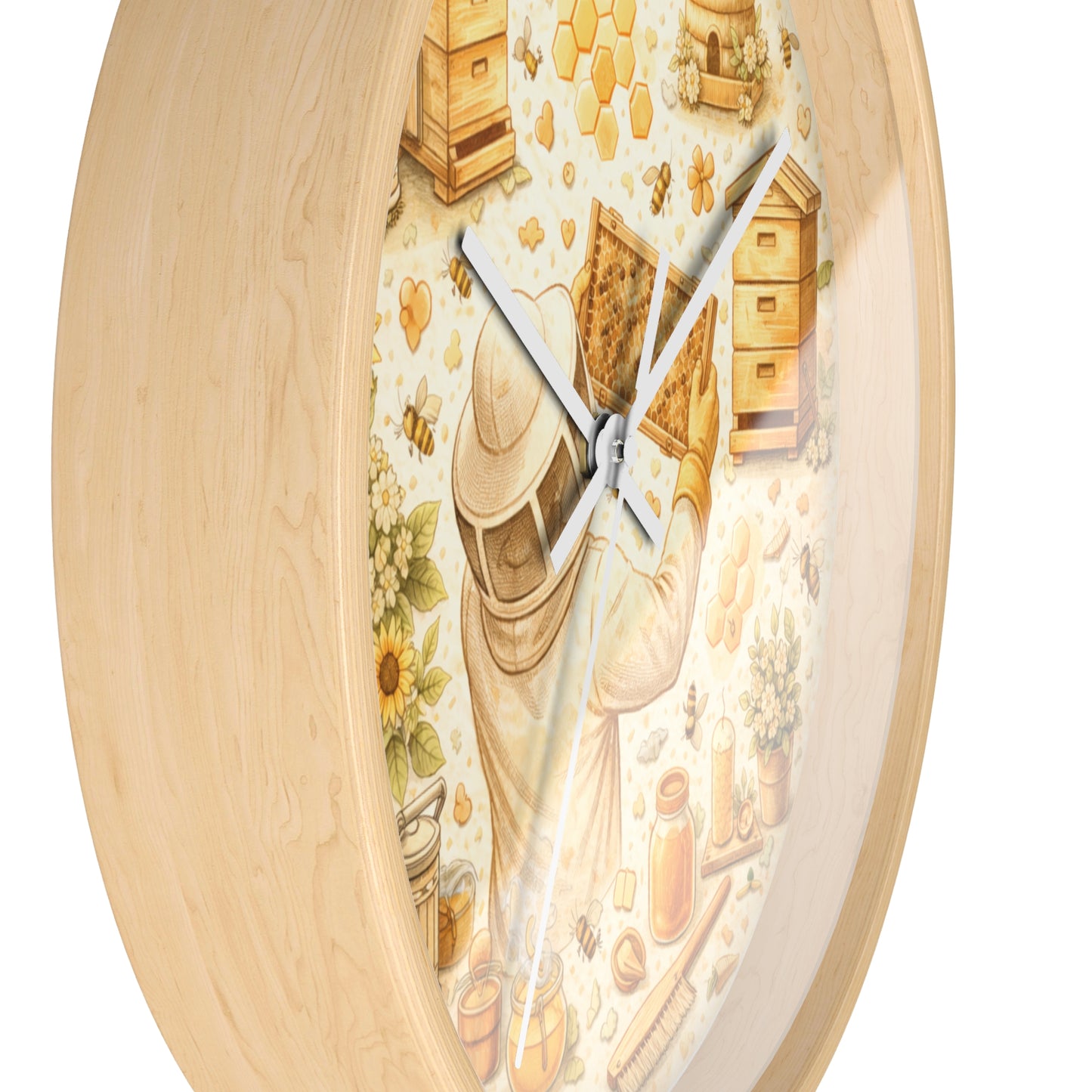 Beekeeper Pattern Wall Clock | Honeybee, Hives, Sunflowers, Honey Jars