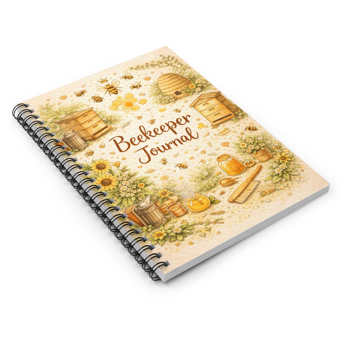 Beekeeper Journal Spiral Notebook | Bee Hives Honey Illustration, Ruled Pages