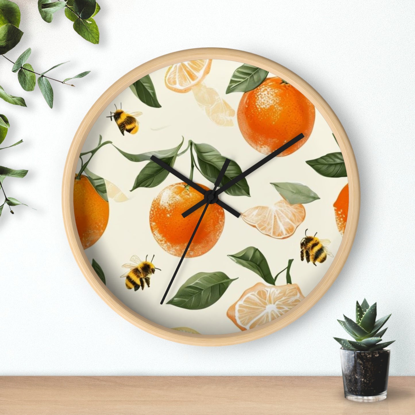 Citrus Bee Wall Clock | Orange Fruit Decor, Rustic Home Accent, Kitchen Wall Art, Gift for Bee Lovers, Nature Inspired