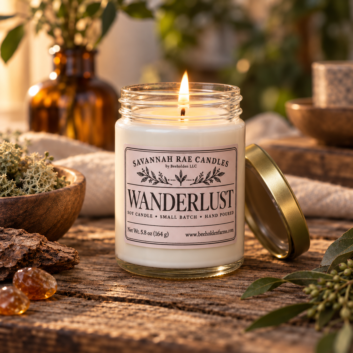 Wanderlust soy candle by Savannah Rae Candles, view 3