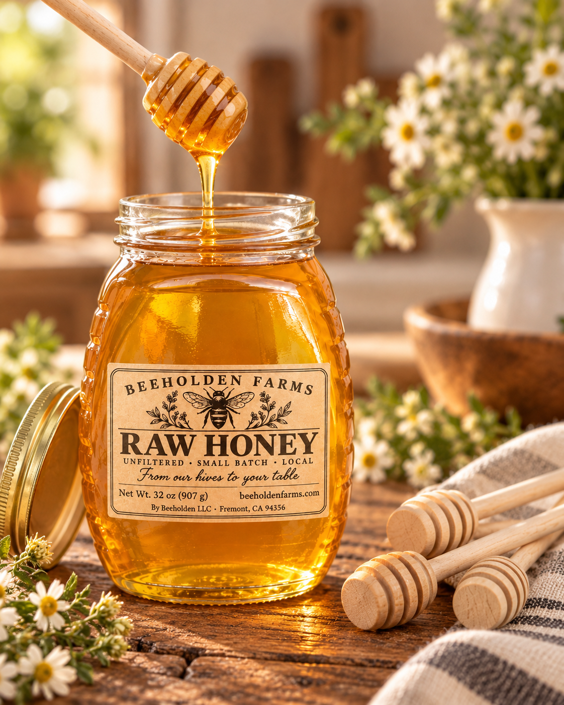 Mini wooden honey stick in natural unfinished wood from Beeholden Farms
