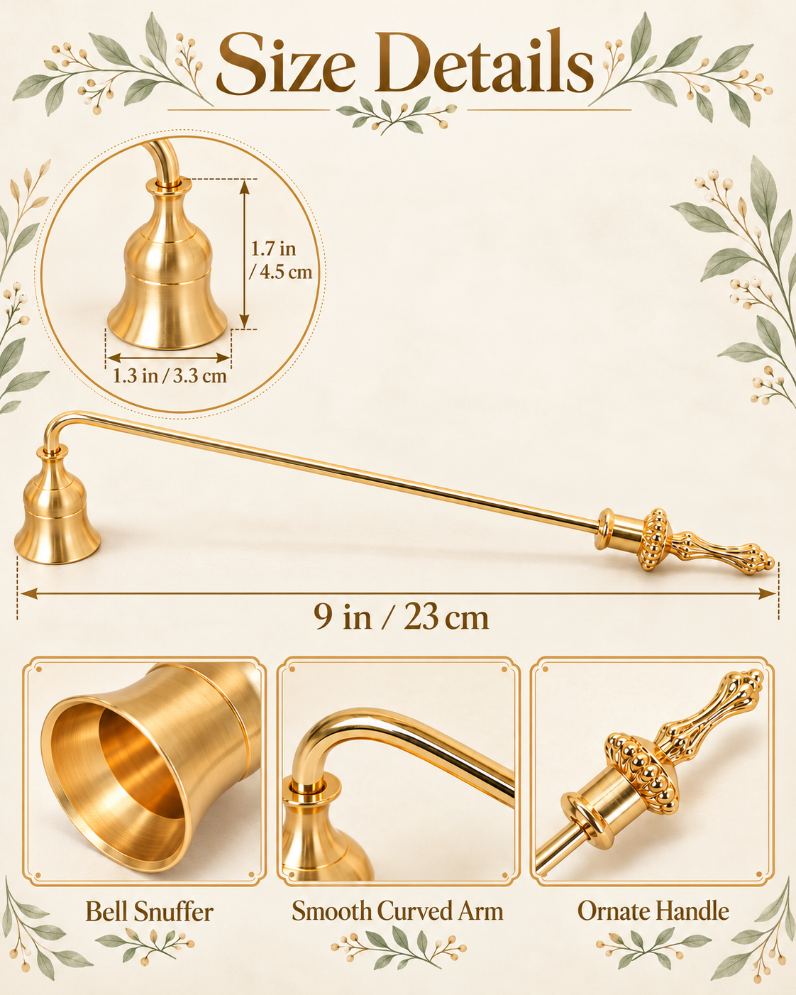 Gold metal candle snuffer from Beeholden Farms for jar and pillar candles