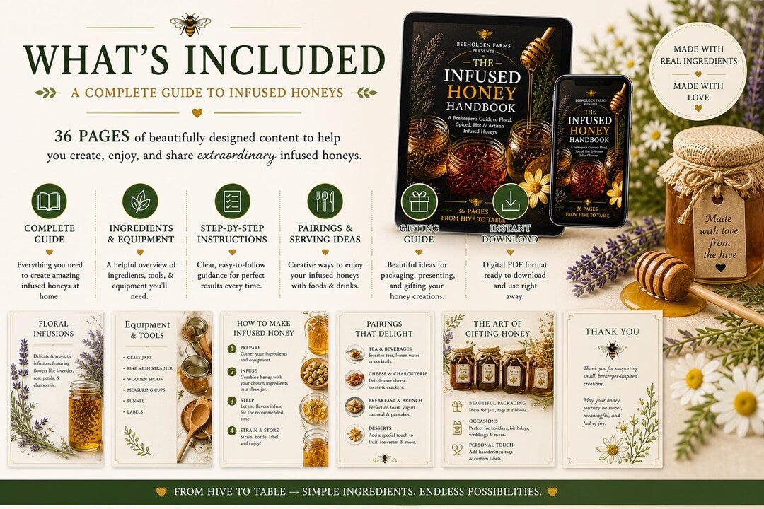 What's included in the Infused Honey Handbook: recipes, ingredients, and serving ideas
